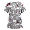 Women's Fashion Printed Short Sleeve V Neck Pattern Tops Pocket Working T-shirts
