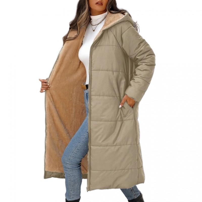 Dámský zimní kabát střední délky s kapucí, bavlněná výplň, ležérní, oversized