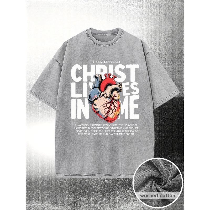 European sizes Men's T-Shirt, This T-Shirt Features Religious Text with a Heart Graphic, Perfect for Christian Faith Expression