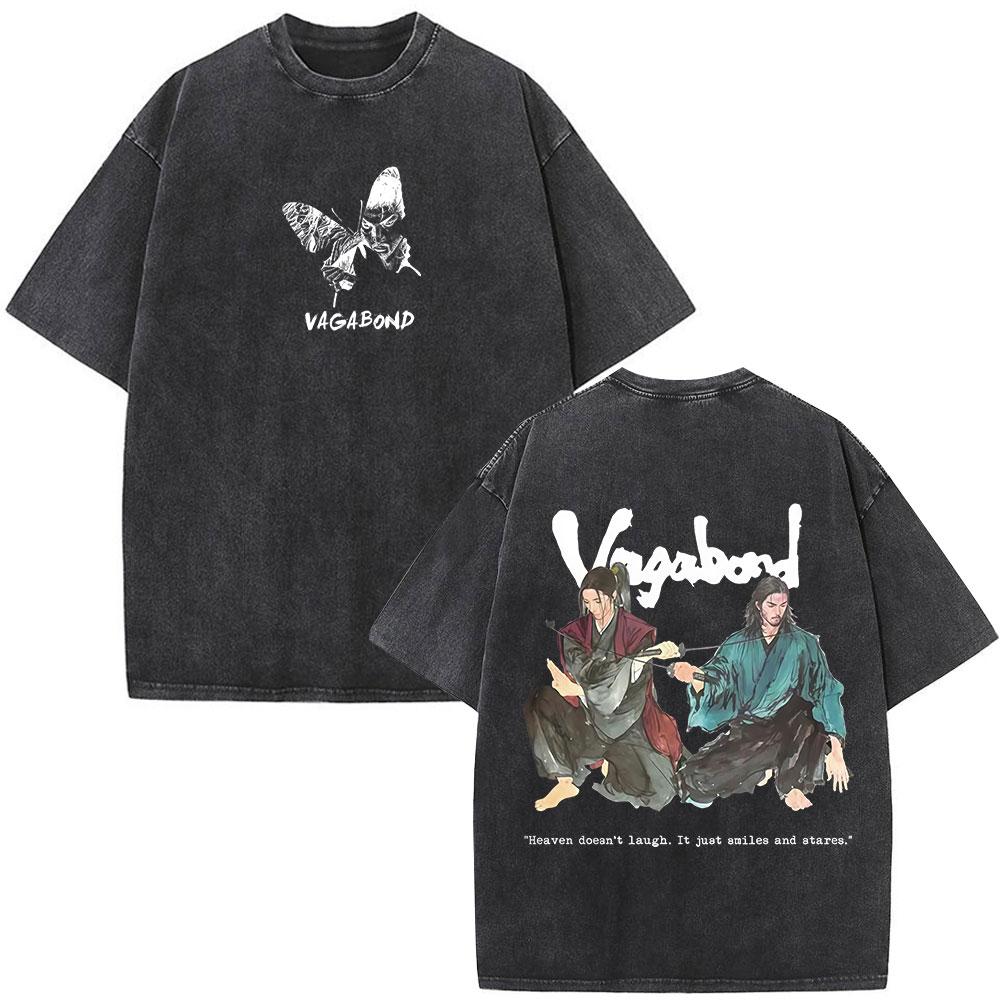 

Japanese Anime Vagabond Miyamoto Musashi Vintage Washed Tshirts Men Women Clothing Fashion Gothic Retro Short Sleeve T Shirts S