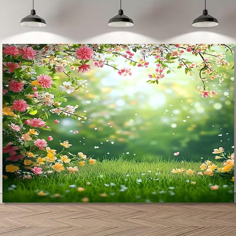 2D frisches grünes Gras Blumen Hintergrund Hochzeit Brautparty Fotografie Hintergrund