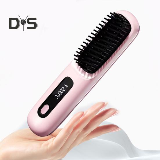 Portable Cordless Hair Straightener Brush Rechargeable Heated Hair Straightening Comb for Travel Mini Hair Styler Tool for Women