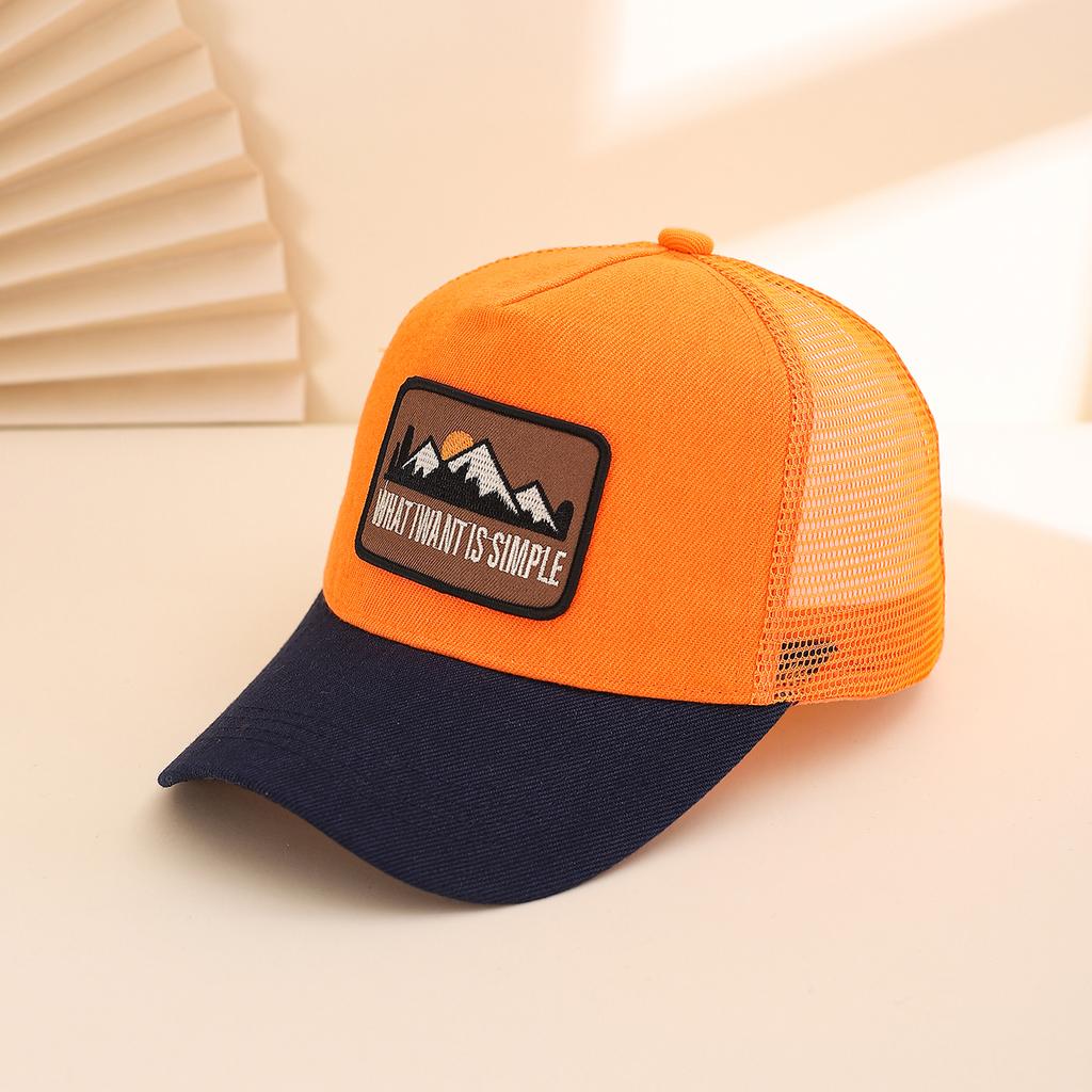 Fashionable Summer Hollow Out Mesh Baseball Cap with Embroidered Sunset Mountain Design, Outdoor Sun Protection Snapback Hat