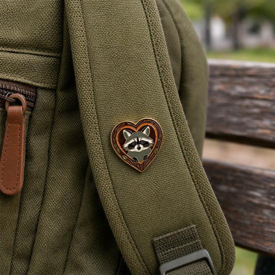 Brooch Pin, Forest Animals Heart-Shaped Brooch, Thickened Zinc Alloy Badge, Enamel Paint Tree Hole Secure Pin for Coat Hat Backpack Gift