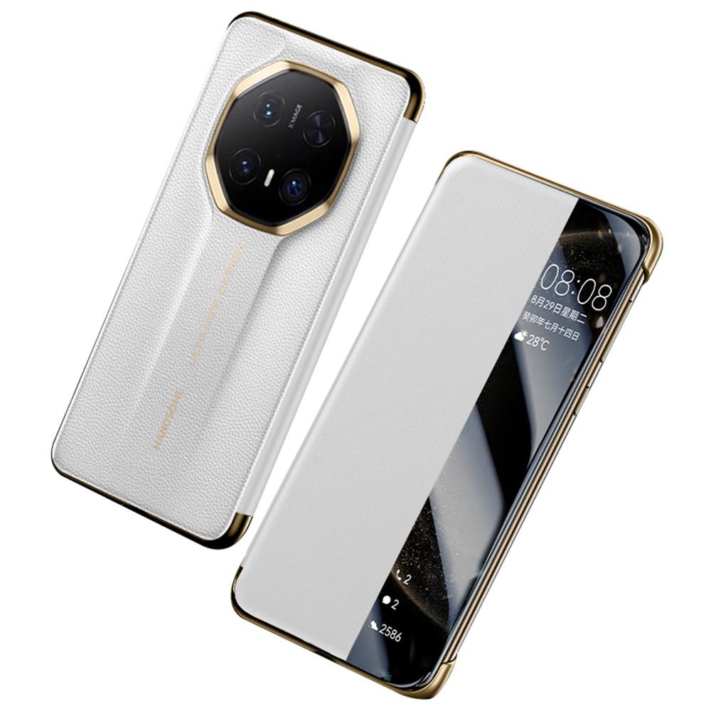 

Для Huawei Mate 70 RS Ultimate Case Чехол из натуральной коровьей кожи с окошком для просмотра для смартфона White