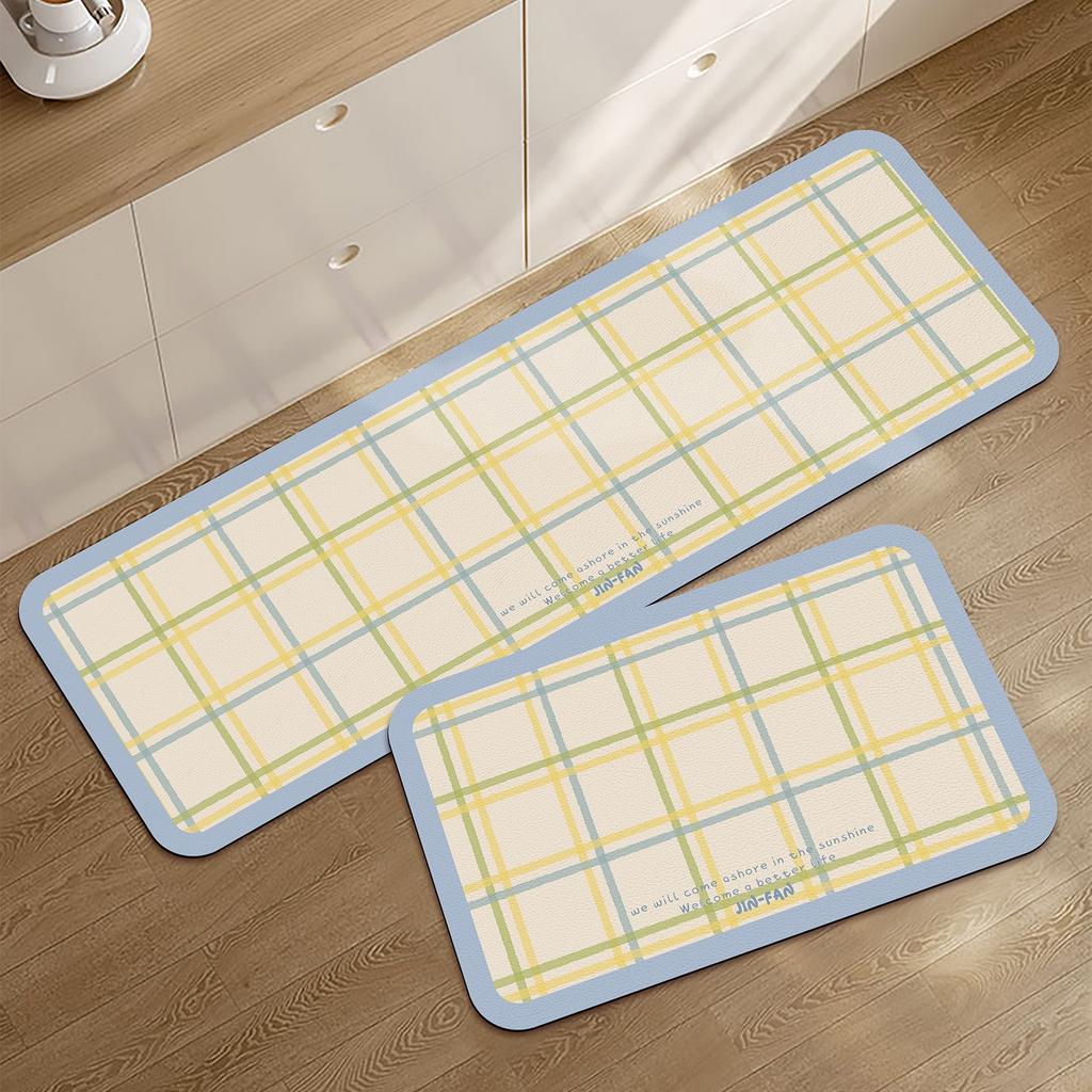 Kitchen Floor Mats Cute Plaid Carpet Pvc Leather Waterproof Rug Anti-slip Oil-proof Foot Mat Long Strip Home Decoration Carpets