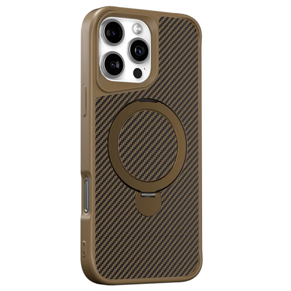 For iPhone 16 Pro Phone Case with Magnetic Kickstand TPU+PC Carbon Fiber Back Cover