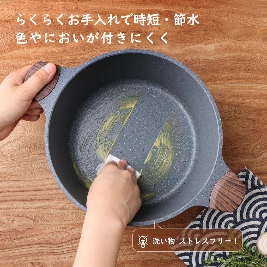 SENSARTE 24cm Deep Double-Handled Pot, Large, Tabletop Pot, IH Compatible, Non-stick Marble Coating, PFAS & PTFE Free, Easy To Clean, Curry Pot, Deep