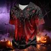 Men's V-Neck Halloween Novelty Printed T-Shirt for Holiday Party and Casual Wear