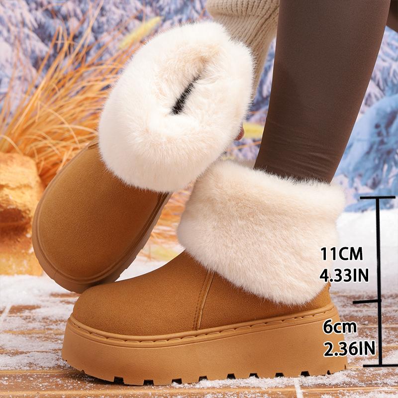 Fashion Fashion Faux Fur Mix Color Snow Boots Women 2025 Autumn Non Slip Thick Bottom Wedge Heel Ankle Boots Warm Short Plush Booties