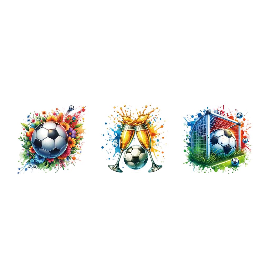 Soccer Themed Wall Decals Set of 3 Decorative Stickers for Furniture and Room Decor Featuring Football Goal and Celebration Designs