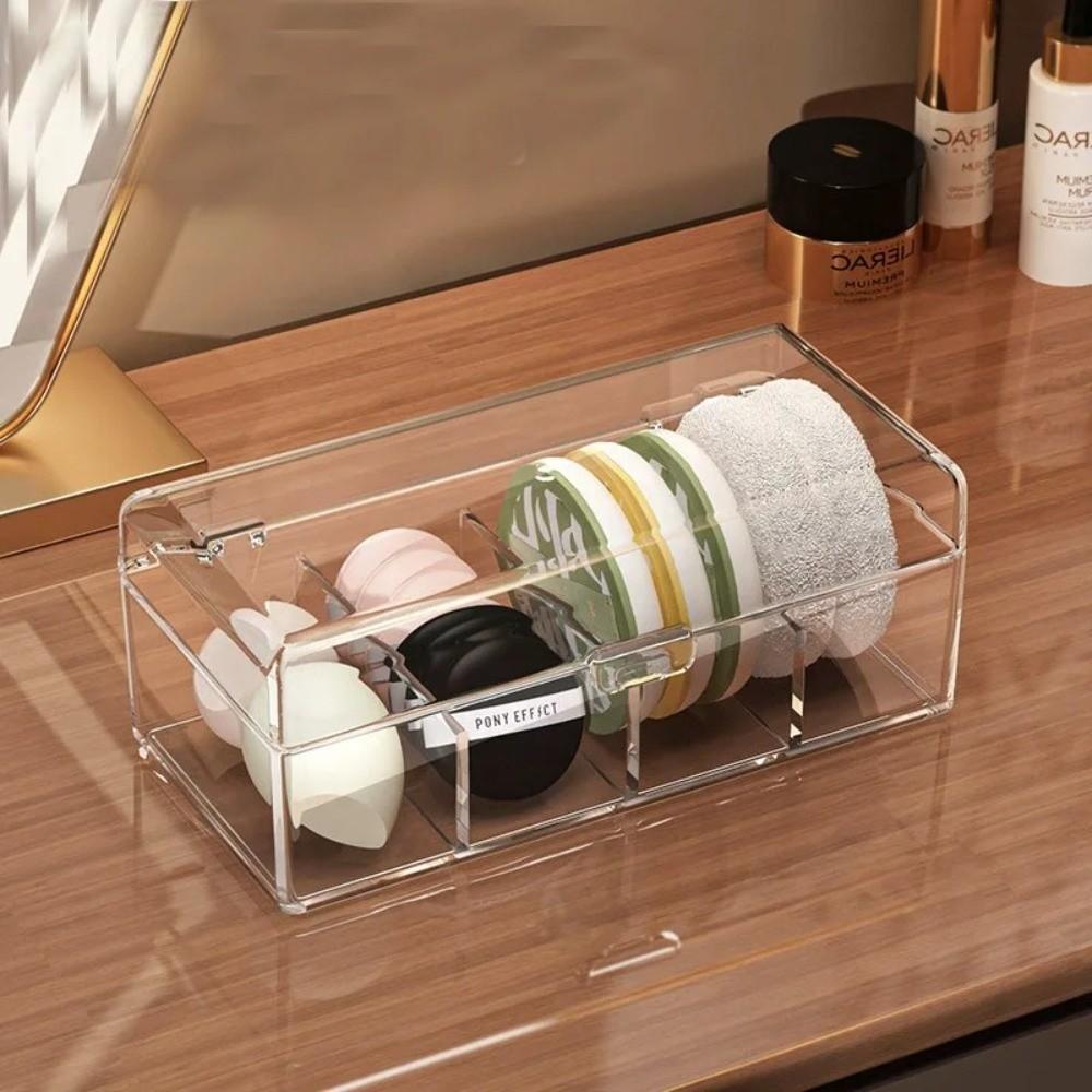 Clear Makeup Sponges Organizer Acrylic Puff Storage Case Portable Makeup Brushes Storage Box