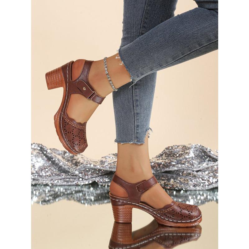 Women's Plus Size Closed Toe Chunky Heel Ankle Strap Cutout High Heel Sandals New Summer Autumn Style