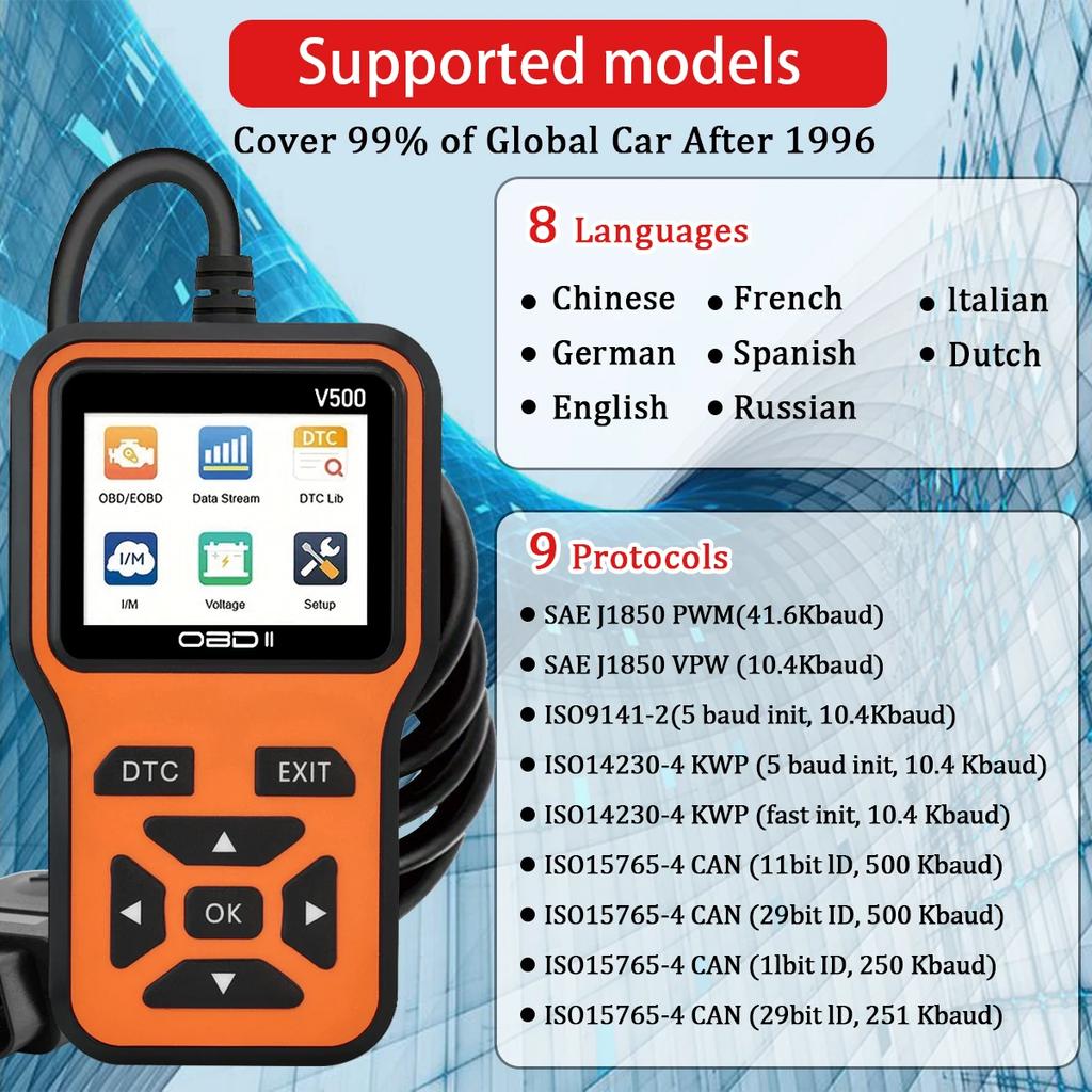 OBD2 Scanner V500 - Instant Code Reader & Voltage Check | Full System Diagnostics for OBDII/CAN Cars |10s Fault Analysis
