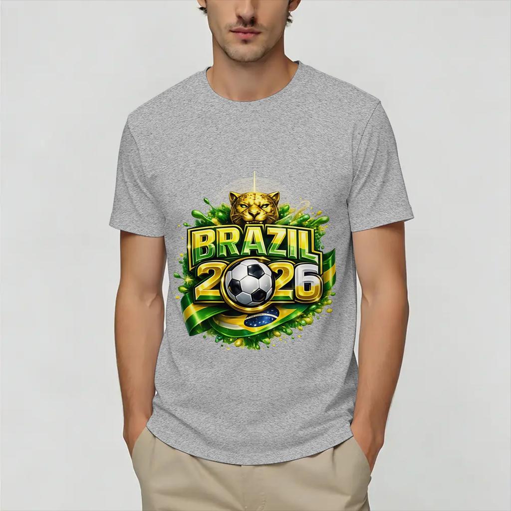 Brazil 2026 Soccer Unisex T Shirts Vintage Tee Shirt Short Sleeve Round Collar TShirts Pure Cotton Printed Clothing