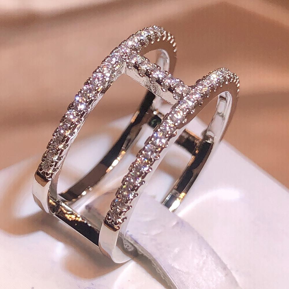 

Классическое женское кольцо с цирконом, стильное двухцветное женское ювелирное кольцо с геометрическим рисунком, высококачественное ювелирное изделие для вечеринки, обручальное кольцо, подарок на годовщину 10 белый