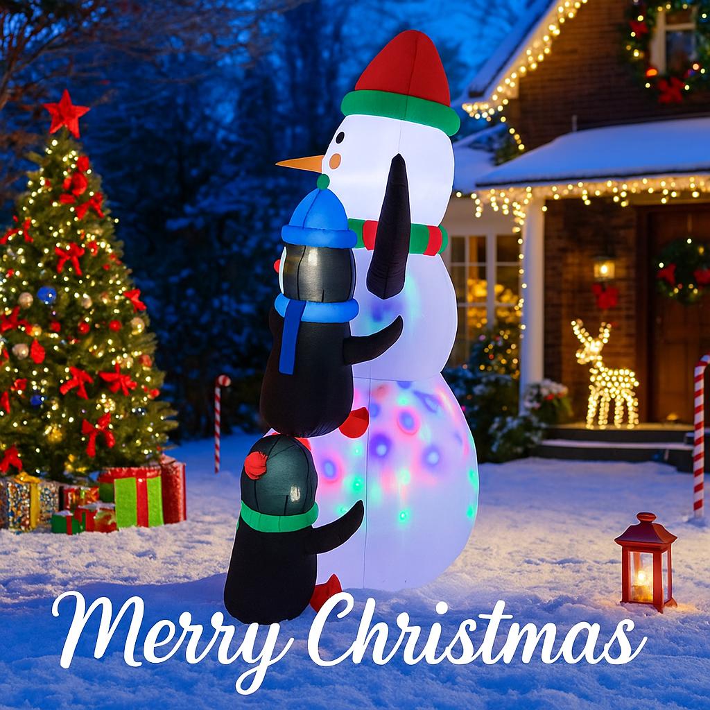 5.91FT Inflatable Snowman Penguin Family Set Toy Xmas Yard Decoration Festive Gift LED Lit Christmas Supplie Home Decor Ornament