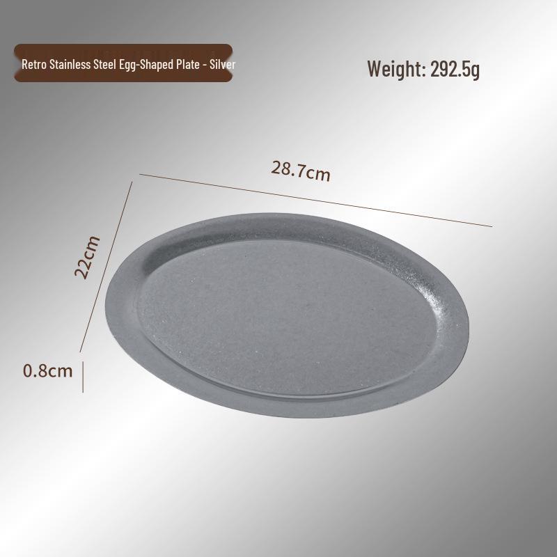Retro Japanese Egg-Shaped 304 Stainless Steel Tableware Plate - Distressed Oval BBQ Cafe Tray