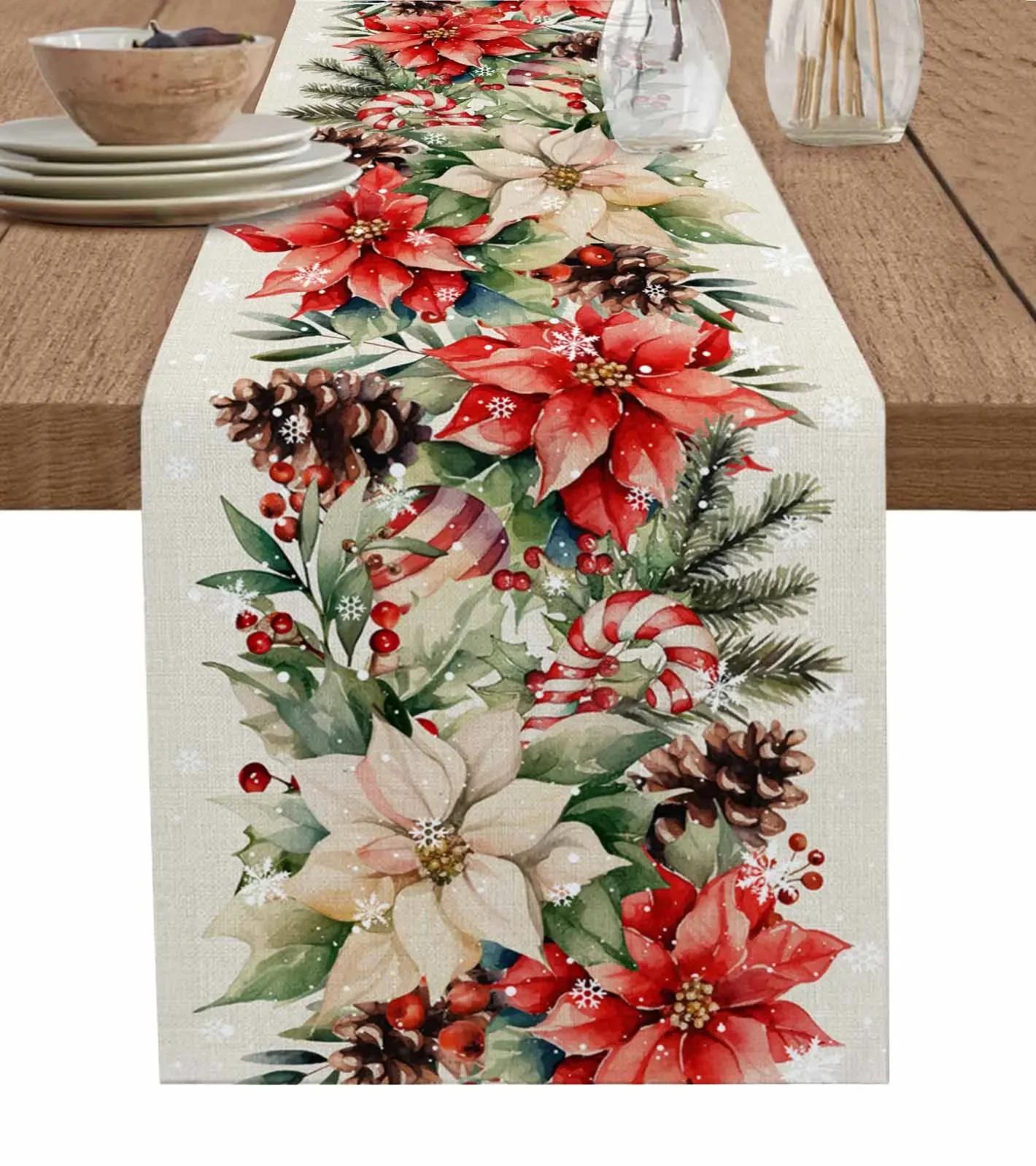 

Рождественские листья пихты серебристой Снежинки Текстура дерева Лен Подкладки на стол Кухонное украшение Подкладка на стол Праздничные принадлежности для вечеринки 33x183cm