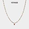 Red Tiger Eye Beaded Summer Necklace with Pendant and Clavicle Chain