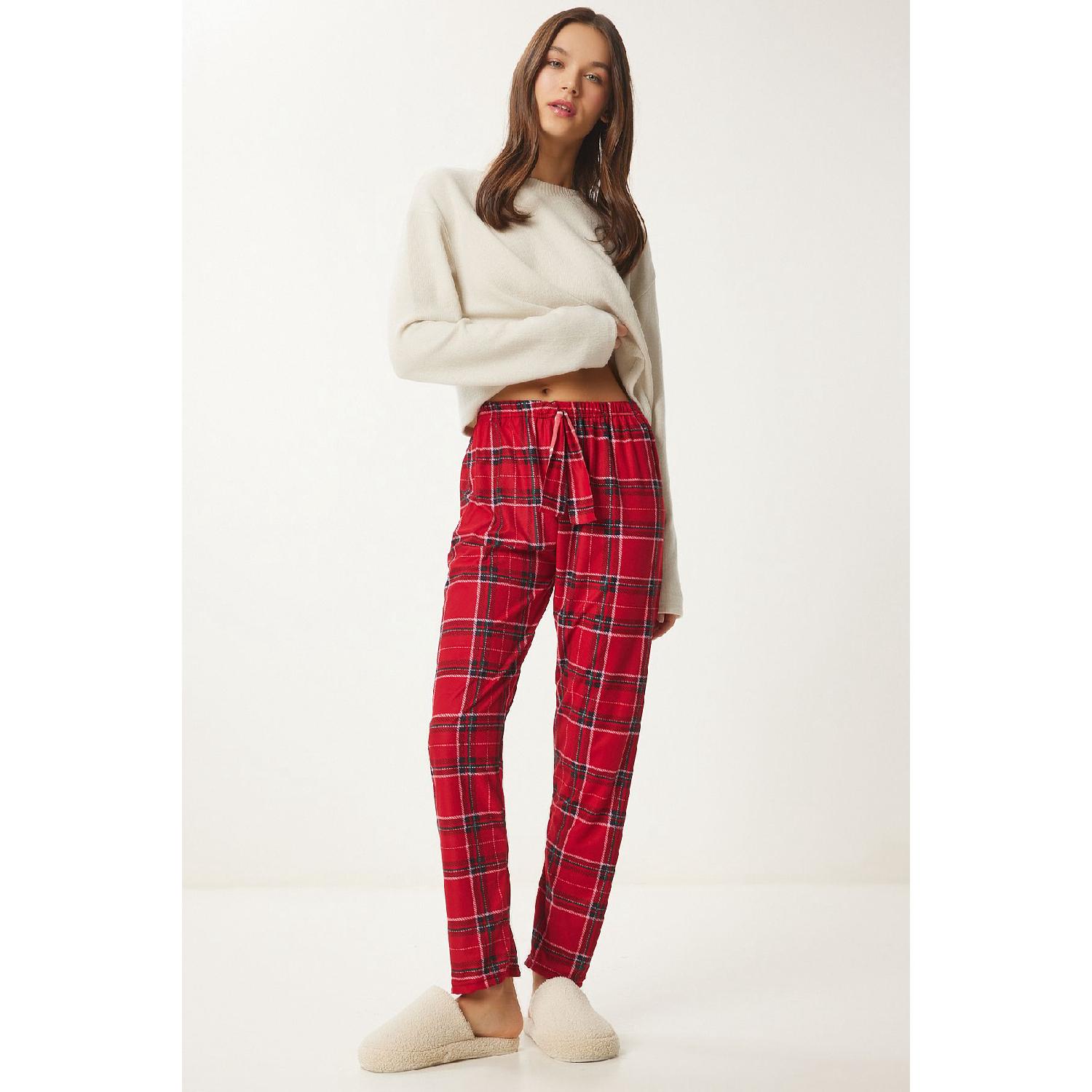 

Patterned Soft Textured Knitted Pajama Bottoms Red Ecru Lce0002 36