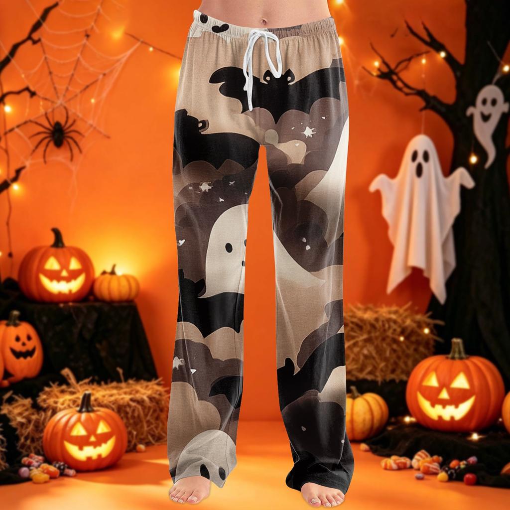 Women's Pants with Drawstring and Halloween Print for Casual Sleepwear