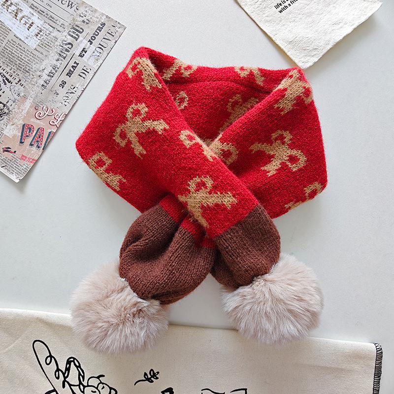 Korean Style Cute Red Knit Scarf for Children - Cozy Autumn/Winter Neck Warmer for Festive Season