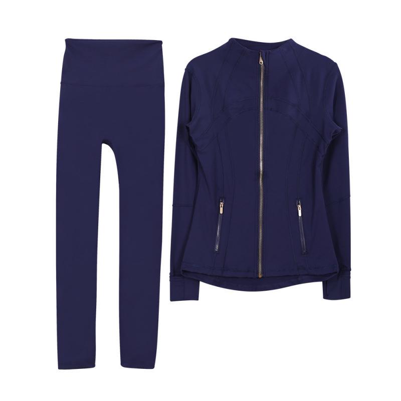 Lulu Original Yoga Anzug: Schnelltrocknendes Set mit Stehkragenjacke & Elastischer Neun-Punkt-Hose, Goldener Reißverschluss.