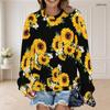 Damen Plus Size Rundhals Langarm Gerippte Bündchen Sonnenblumenprint Sweatshirt
