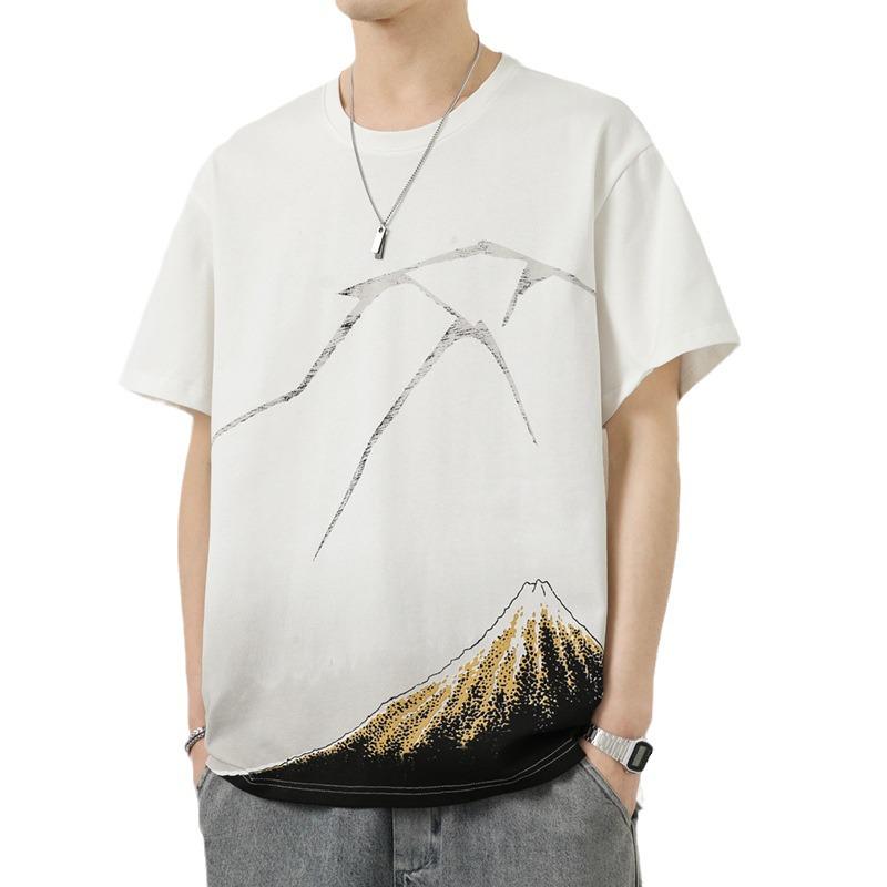 Men's 2024 Summer Trendy Round Neck Pure Cotton Short-Sleeve T-Shirt with Print