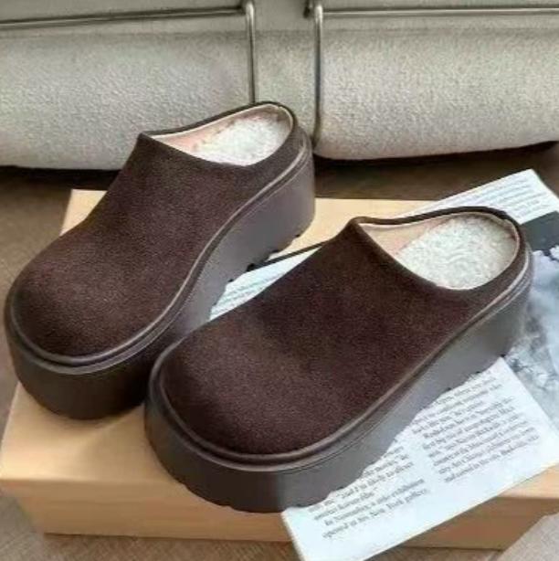 Fashion Thick-soled high-heeled slippers for women suede mules fur warm wedge flip-flops  winter new snow boots fashion Zapatos Mujer