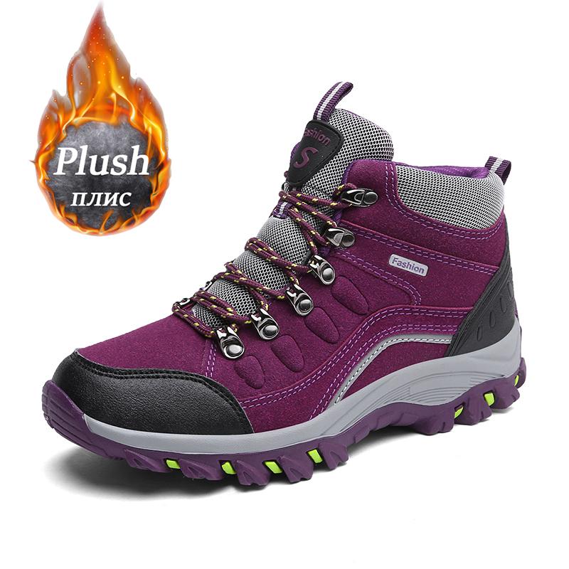 Men Winter Plush Ankle Boots Women Waterproof Plush Snow Boot Men Hiking Shoes Outdoor Sneakers Couple Climbing Trekking Boots