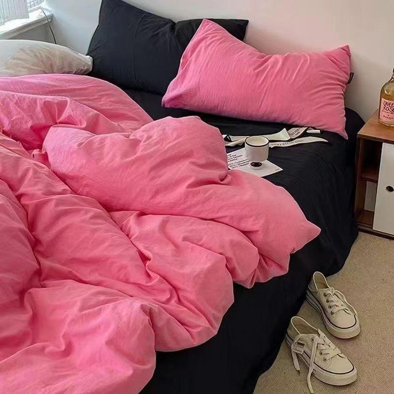 Korean Solid Purple Bedding Set Soft Flat Sheet Duvet Cover Pillowcase Polyester Bed Linen Twin Queen Full Size Quilt Cover Set