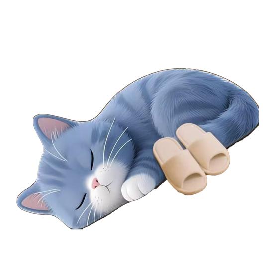 Floor Mat Non-Slip Backing Cat Design Easy Maintenance Versatile Rug Living Room Bathroom Kitchen Home Decor