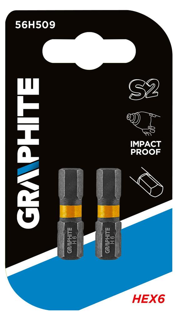 HEX6 x 25 mm impact bits, 2 pcs.
