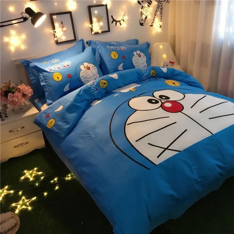 Doraemon Mechanical Cat Cartoon Style Pure Cotton Material Bed Three-piece Set Student Dormitory Dirty-Resistant Bedding