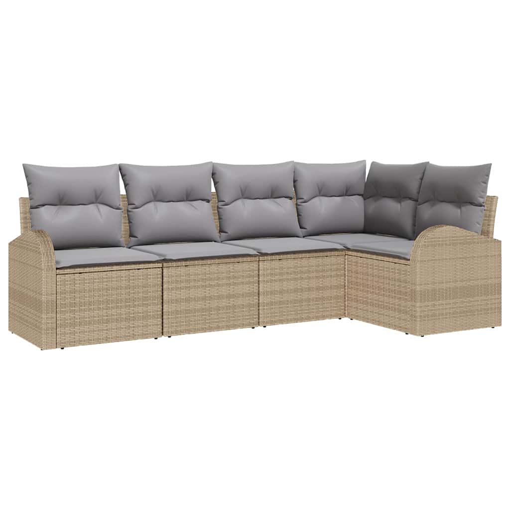 Garden Sofa Set with Cushions 5 pcs Beige and Light Grey Poly Rattan