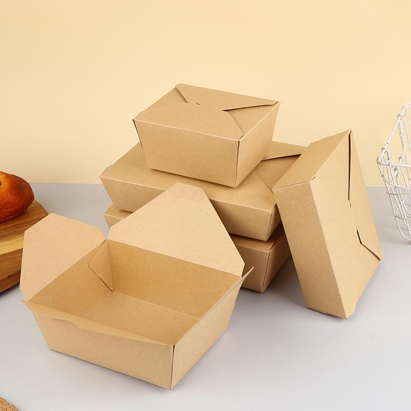 10 Adet Tek Kullanımlık Fast Food Kutusu Kalınlaştırılmış Kraft Kağıdı Katlanır Ambalaj Kutusu Bento Kek Izgara Et Salata Yemek Kabı Rest için