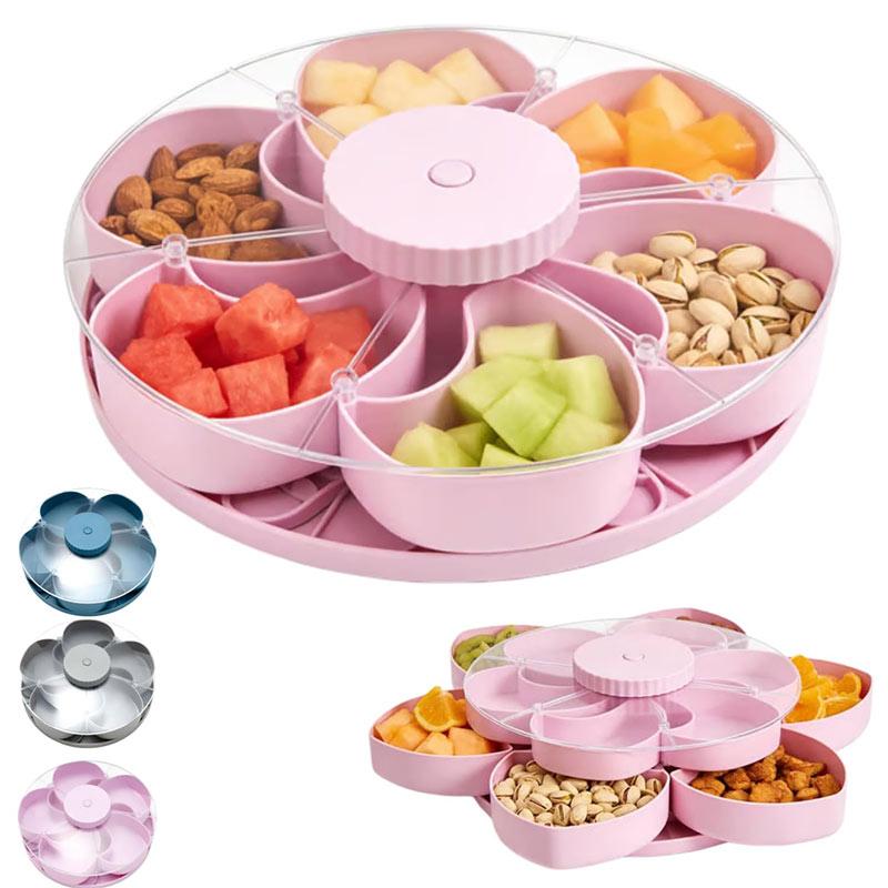 Divided Serving Tray That Spins Perfect for Snacks,vegetable, Fruit ,Dips & Party Supplies Rotating Snack Box Container with Lid