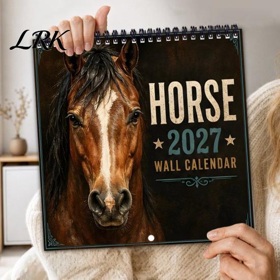 Full Year Date Keeper 2027 Horse Desktop Calendar, Monthly Scenic Photography And Large Planning Grids Decorative Art Design, Spiral Binding