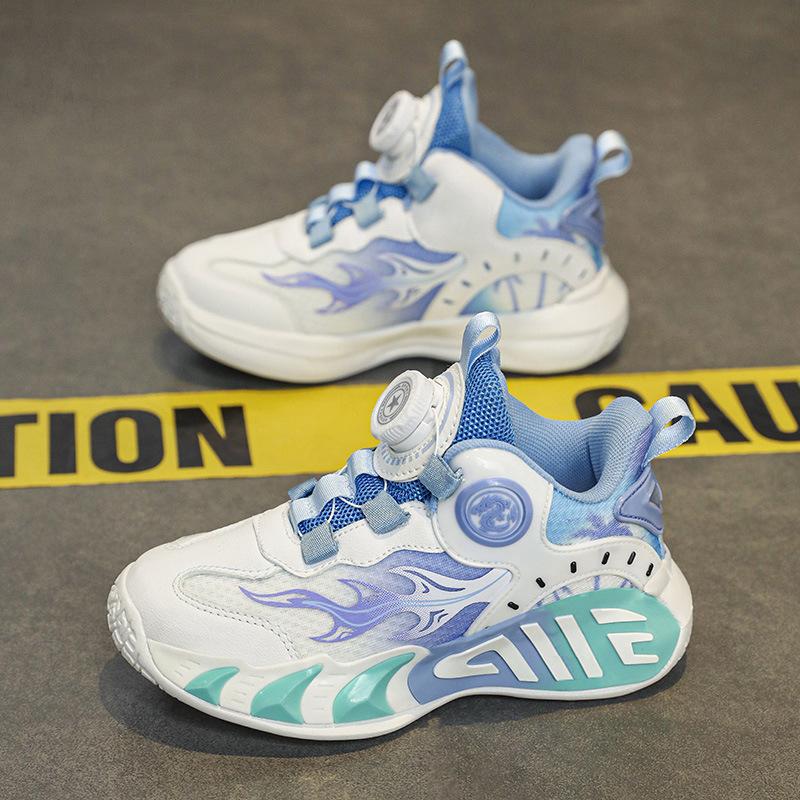 2025 autumn new classmates children's sports shoes lightweight soft sole rotating button boys and girls basketball shoes running shoes