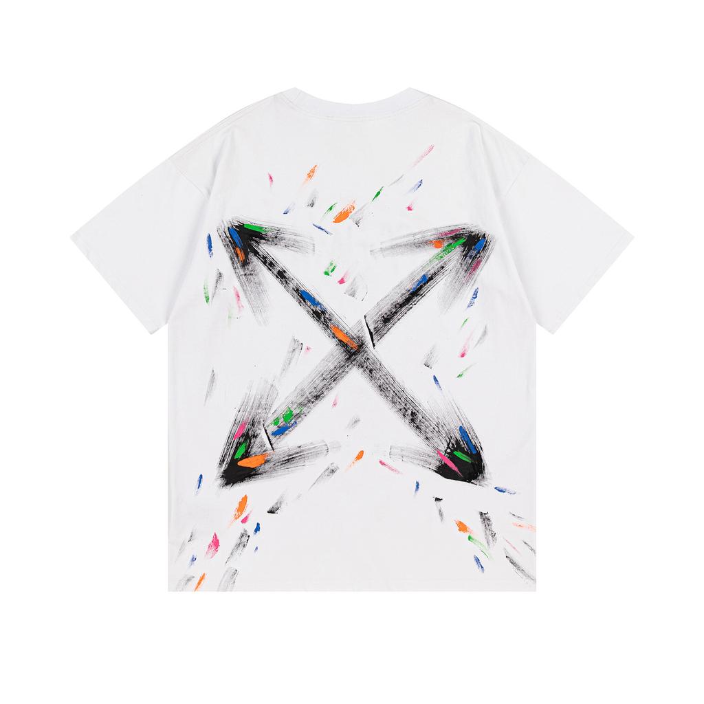 9068 Off-White 2026 Spring/Summer New Colorful Letter Arrow Pattern Round Neck Hooded Short Sleeved Men's and Women's T-shirts