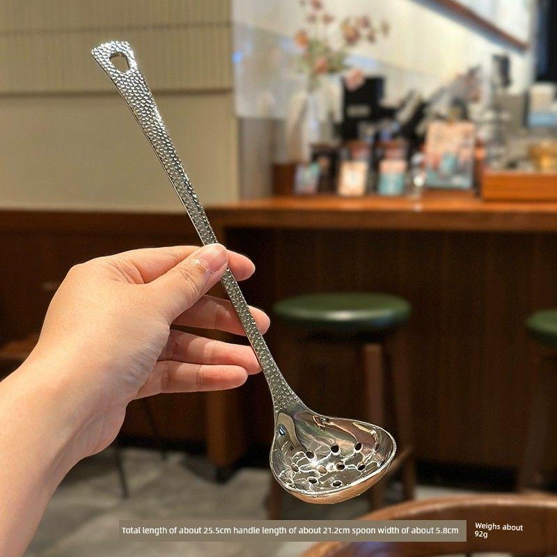 

Handle! Deutrich 1810 Stainless Steel Spoon for Scooping Meatballs, Hot Pot Spoon, Thickened Household Porridge Spoon, Strainer Spoon, Soup Spoon Hammer Pattern Extension--[Colander]