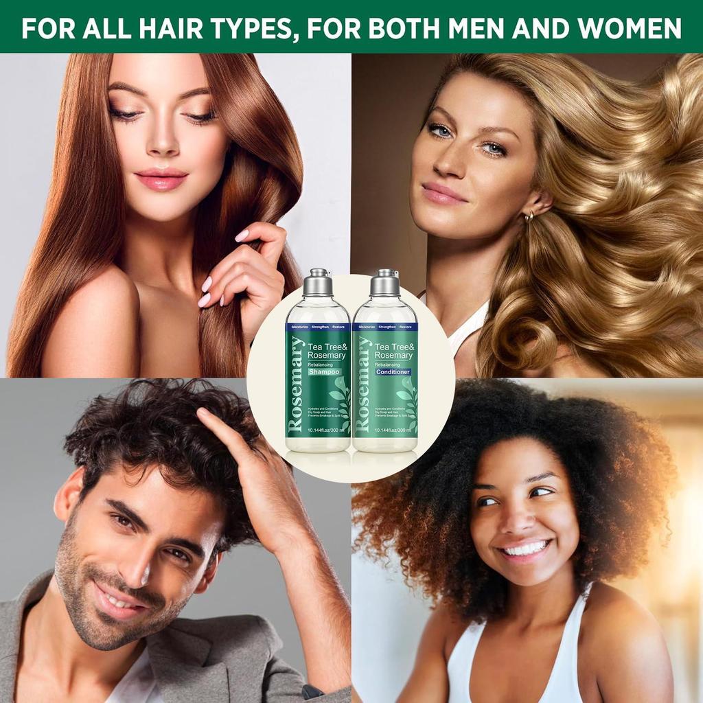Tea Tree & Rosemary Shampoo/Conditioner Set-Deeply Clean, Moisten, Smooth & Soft Hair-Suitable for All Hair Types, 300ml+300ml