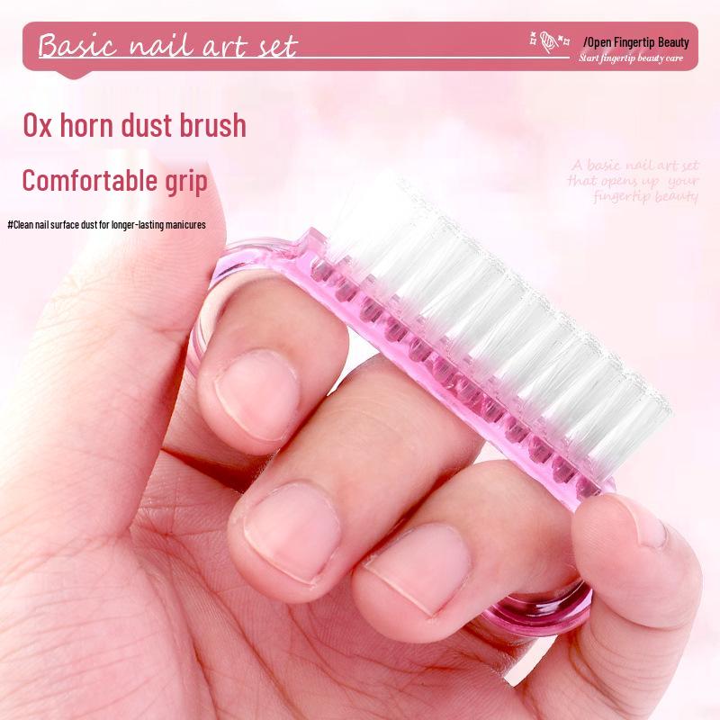 Wearable Nail Tool Kit: 5-Piece Set with Sponge, Adhesive Board, File, Cuticle Fork, Crystal Stick, Finger Separator, and Horn Brush.