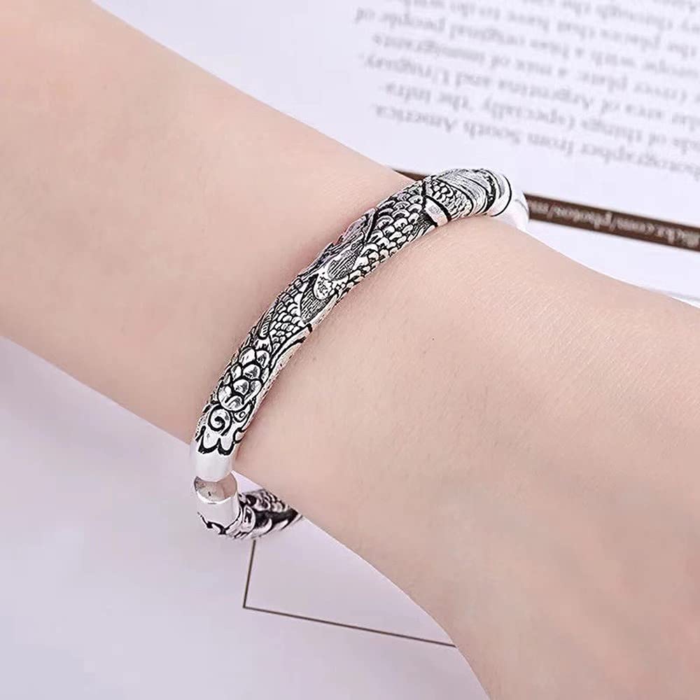 Bangle for Men and Silver Dragon Protection from Good Engraved Dragon Amulet Fashion Accessory Women, Bracelet, Bracelet, Evil, Luck, Pattern, Bangle,