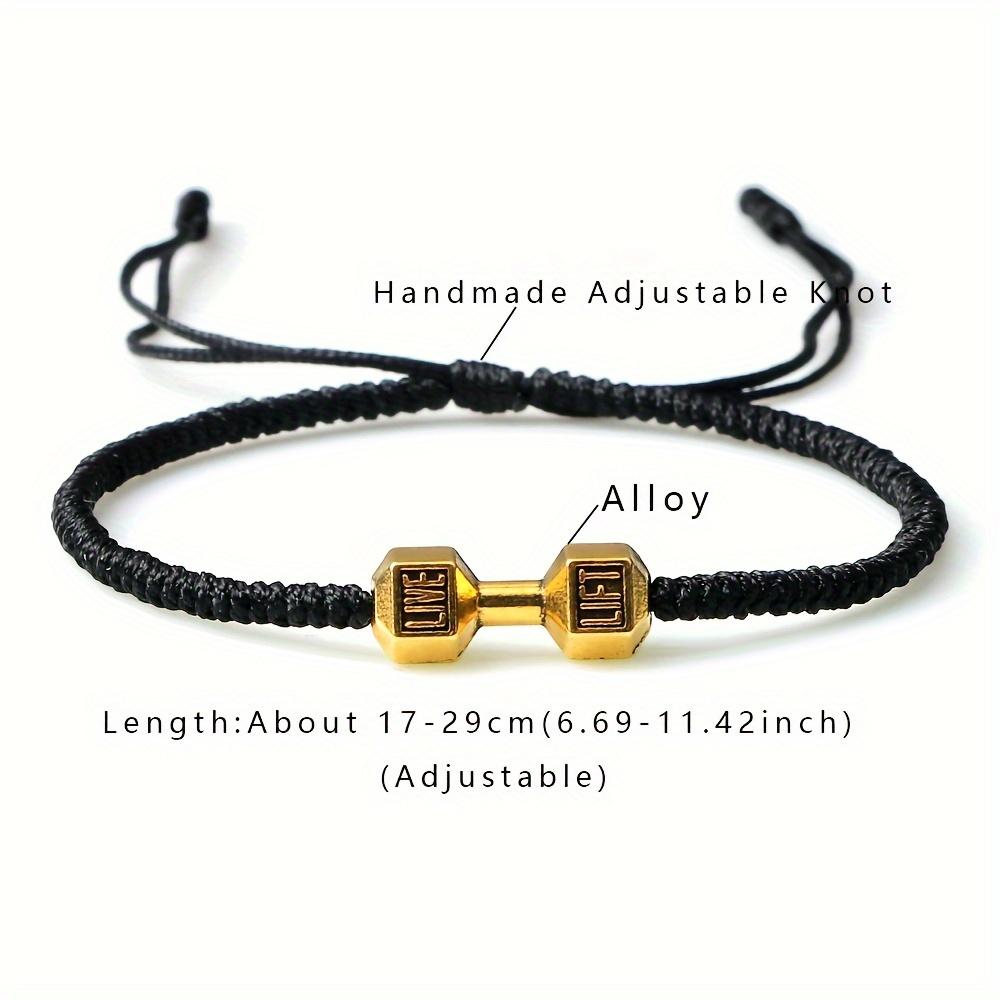 [Golden Silvery Bracelet] Golden Silvery Alloy Dumbbell Bracelet | Women's Fashion Charms Barbell Nylon Thread Braided Couple Gym Jewelry