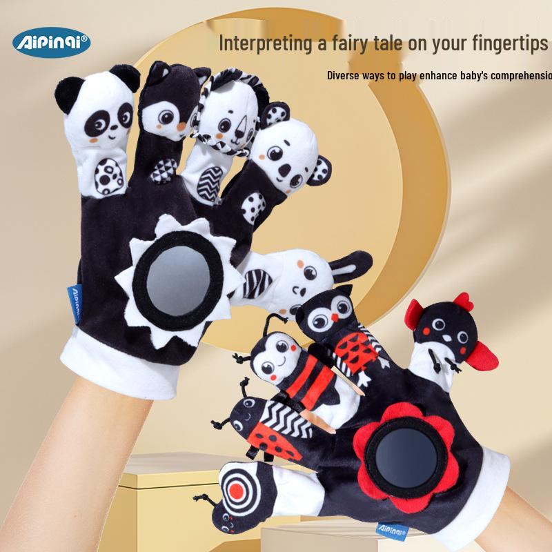 

Aipinqi Black & White Interactive Animal Plush Rattle Hand Puppet for Early Education