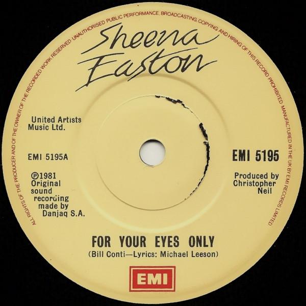 

7inch Record SHEENA EASTON - For Your Eyes Only EMI5195 EMI 1981 UK Pop Used