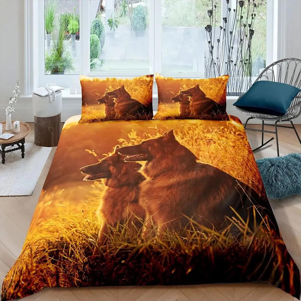 German Shepherd Duvet Cover Set Police Dog Comforter Cover Full King Size for Boys Animals Bedding Set Puppy Dog Bedspread Cover